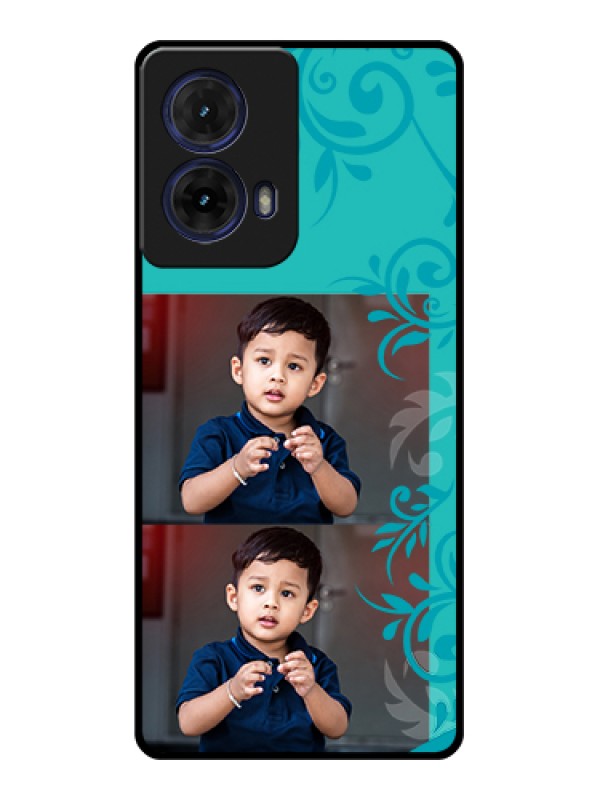 Custom Moto G85 5G Custom Glass Phone Case - With Photo And Green Floral Design