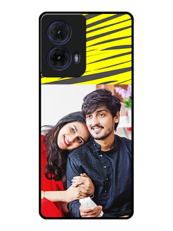 Custom Moto G85 5G Custom Glass Phone Case - Yellow Abstract Design