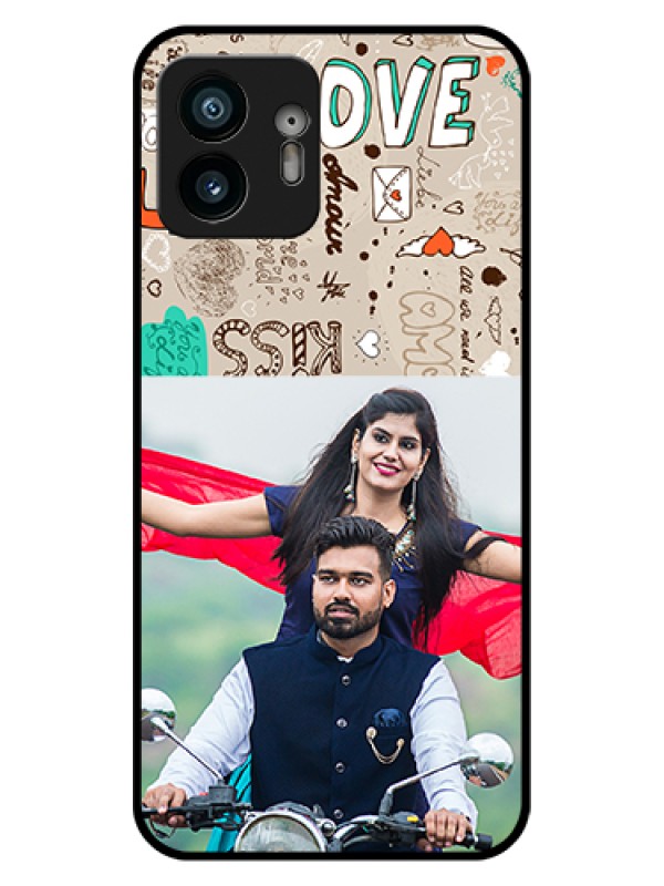 Custom Nothing Phone 2 Custom Glass Phone Case - Love Doodle Pattern