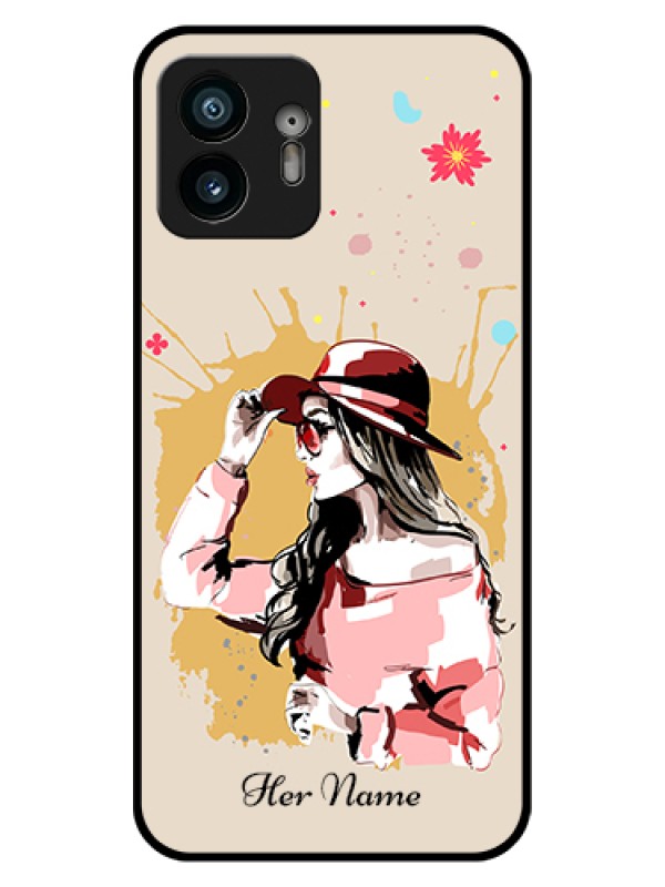 Custom Nothing Phone 2 Custom Glass Phone Case - Women With Pink Hat Design