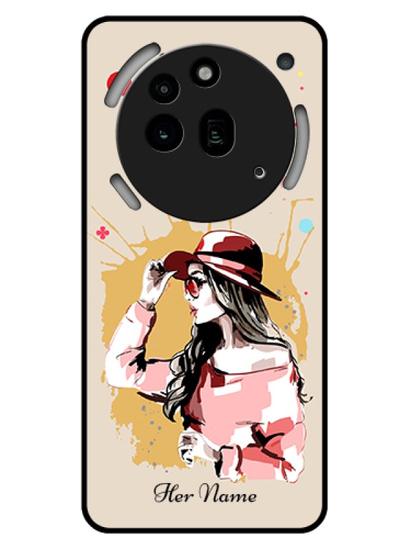 Custom Nothing Phone 3A Pro 5G Custom Glass Phone Case - Women With Pink Hat Design