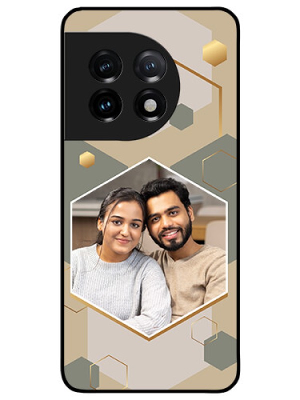 Custom OnePlus 11 5G Photo Printing on Glass Case - Stylish Hexagon Pattern Design