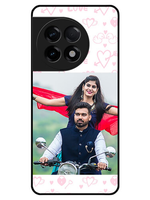 Custom OnePlus 11R 5G Custom Glass Mobile Case - Pink Flying Heart Design
