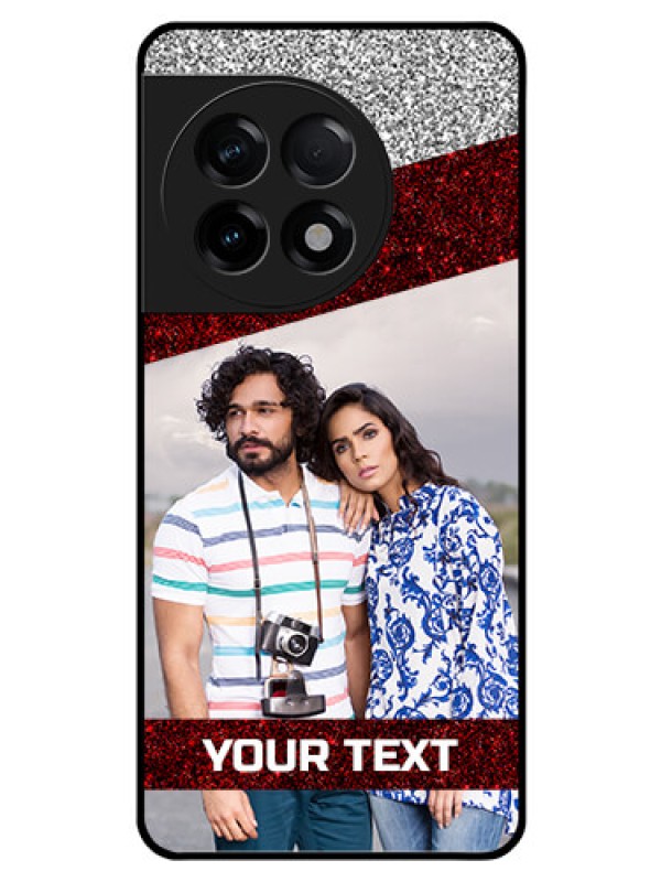 Custom OnePlus 11R 5G Personalized Glass Phone Case - Image Holder with Glitter Strip Design