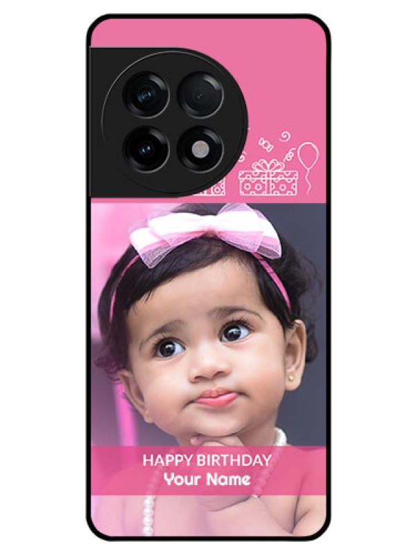 Custom OnePlus 11R 5G Photo Printing on Glass Case - with Birthday Line Art Design