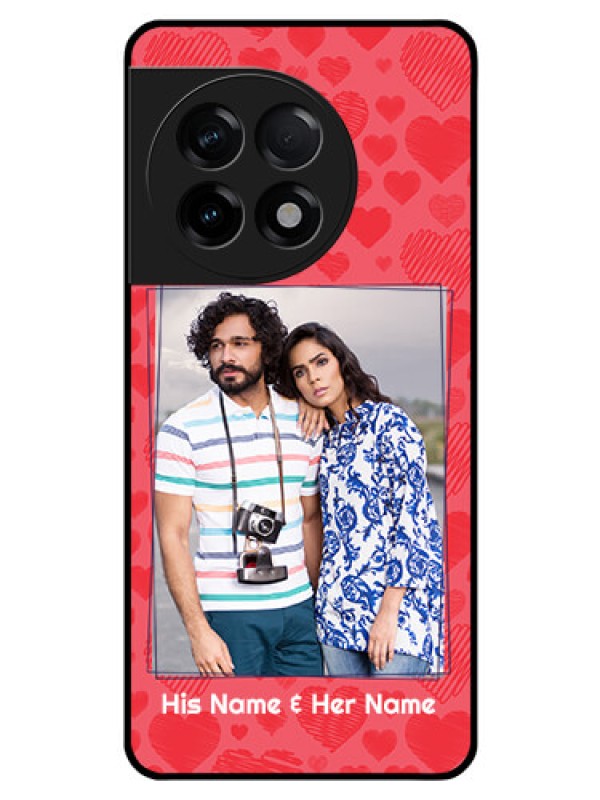 Custom OnePlus 11R 5G Photo Printing on Glass Case - with Red Heart Symbols Design