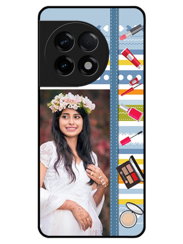 Custom OnePlus 11R 5G Personalized Glass Phone Case - Makeup Icons Design