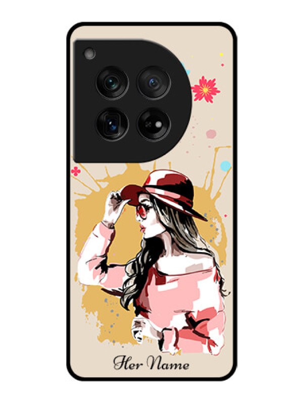 Custom OnePlus 12 5G Custom Glass Phone Case - Women With Pink Hat Design