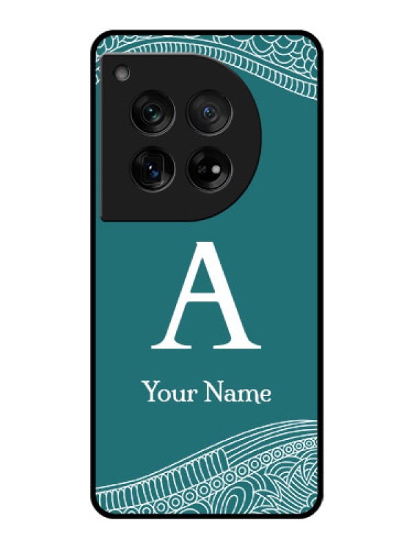 Custom OnePlus 12 5G Custom Glass Phone Case - Line Art Pattern With Custom Name Design