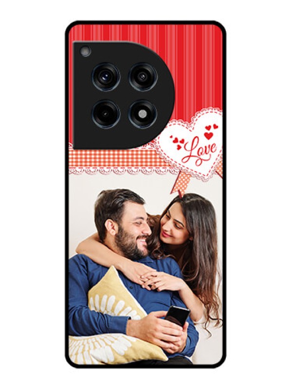 Custom Oneplus 12R 5G Custom Glass Phone Case - Red Love Pattern Design