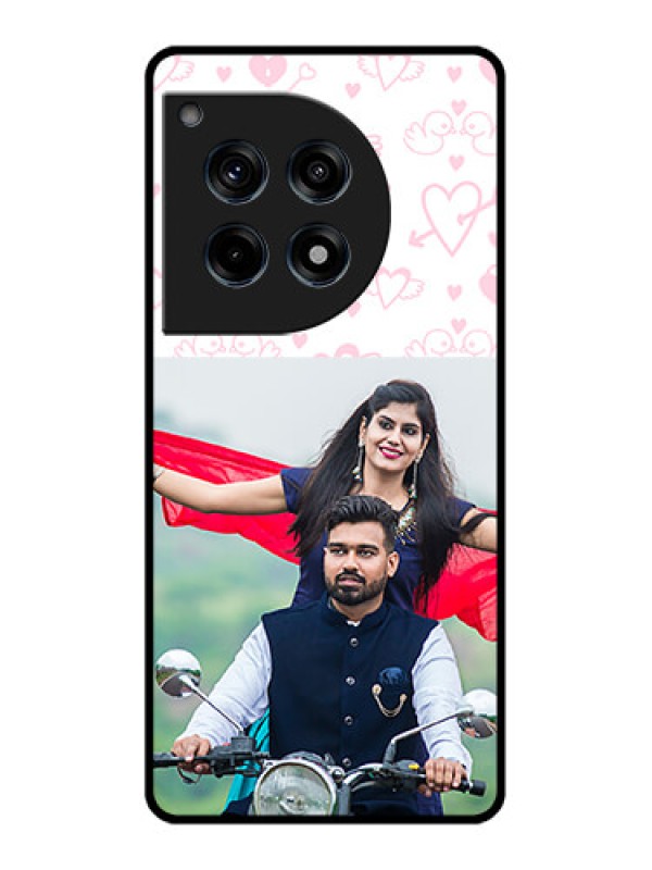 Custom Oneplus 12R 5G Custom Glass Phone Case - Pink Flying Heart Design