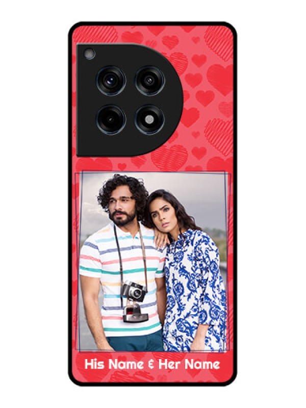 Custom Oneplus 12R 5G Custom Glass Phone Case - With Red Heart Symbols Design