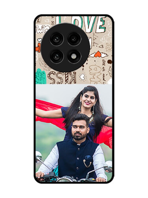 Custom OnePlus 13R 5G Custom Glass Phone Case - Love Doodle Pattern
