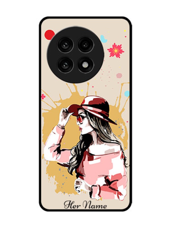 Custom OnePlus 13R 5G Custom Glass Phone Case - Women With Pink Hat Design
