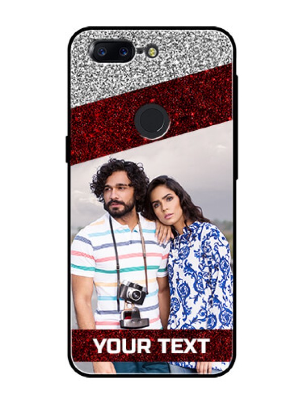 Custom OnePlus 5T Personalized Glass Phone Case  - Image Holder with Glitter Strip Design