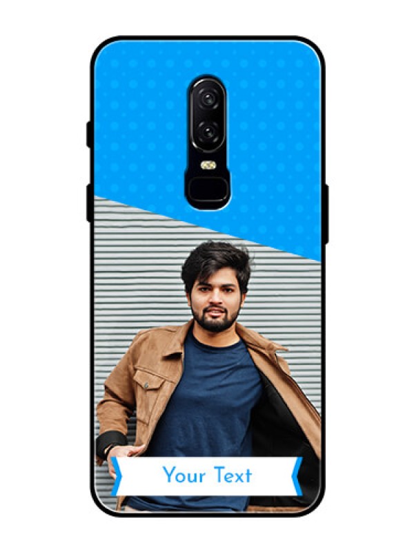 Custom OnePlus 6 Photo Printing on Glass Case  - Simple Blue Color Design