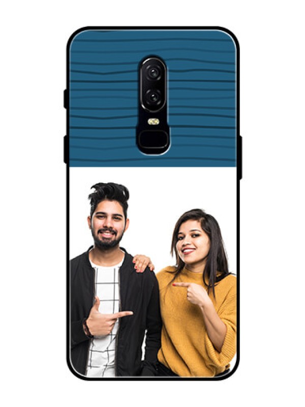 Custom OnePlus 6 Custom Glass Phone Case  - Blue Pattern Cover Design