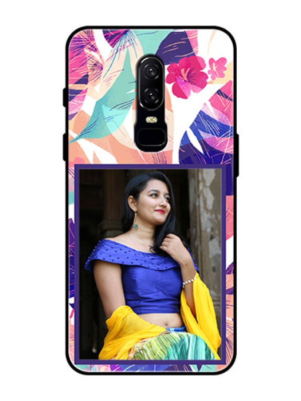 Custom OnePlus 6 Custom Glass Mobile Case  - Abstract Floral Design
