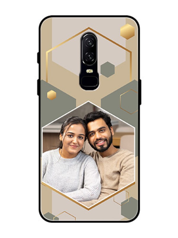 Custom OnePlus 6 Photo Printing on Glass Case - Stylish Hexagon Pattern Design
