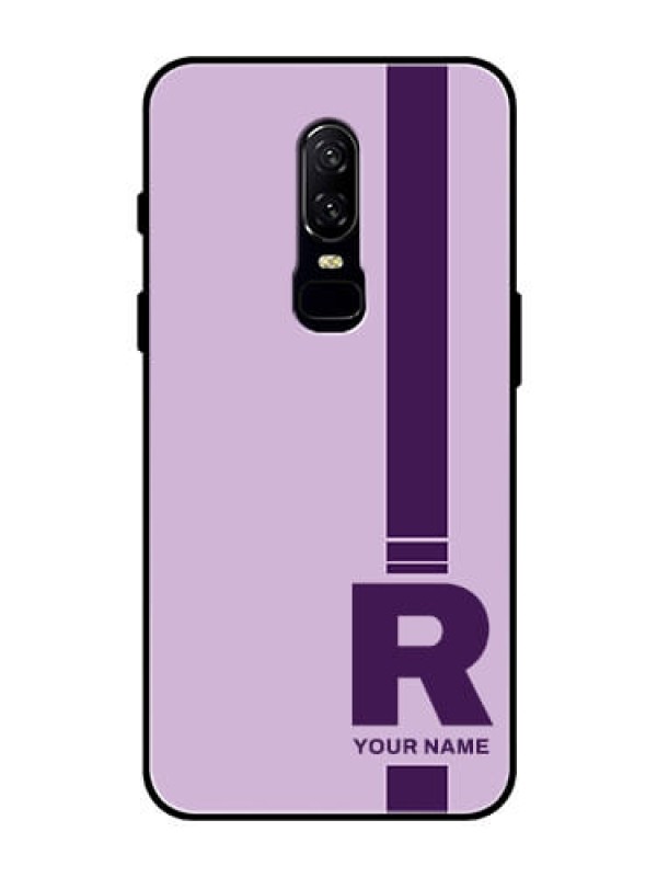 Custom OnePlus 6 Photo Printing on Glass Case - Simple dual tone stripe with name Design