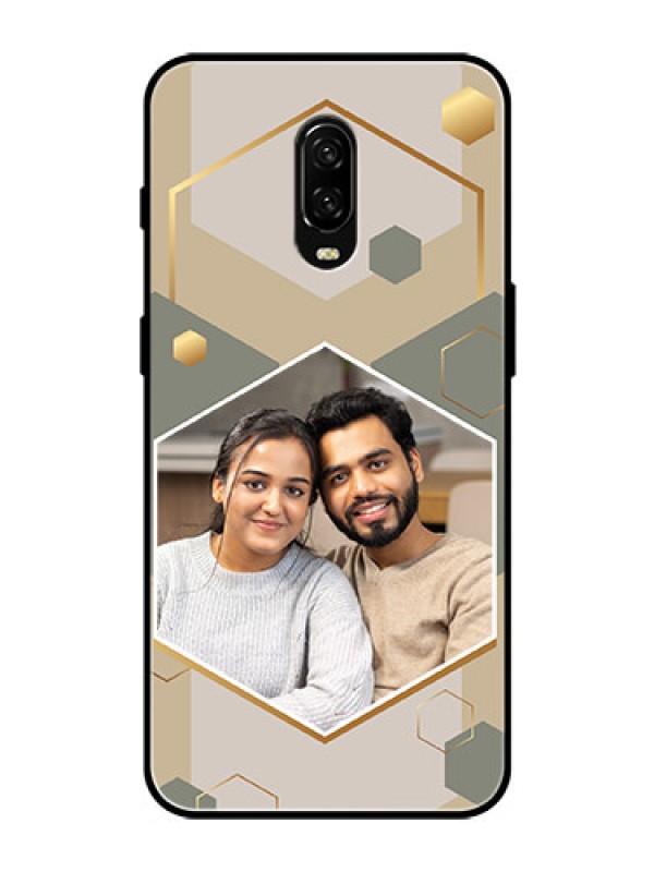 Custom OnePlus 6T Photo Printing on Glass Case - Stylish Hexagon Pattern Design