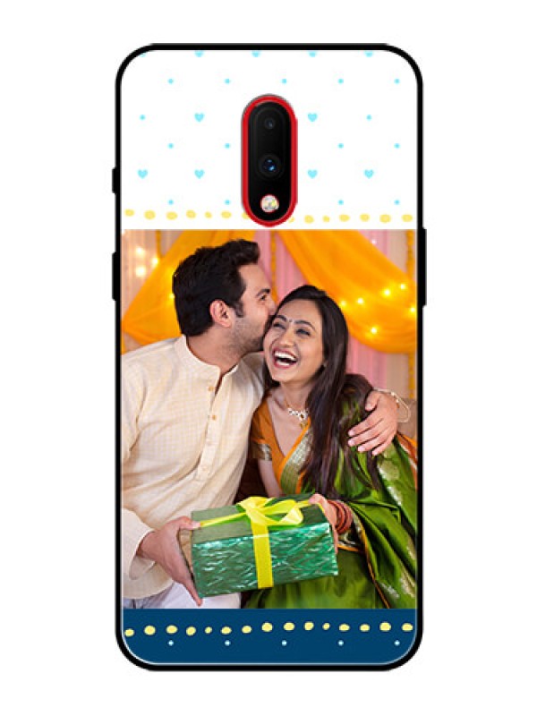 Custom OnePlus 7 Personalized Glass Phone Case  - White and Blue Abstract Design