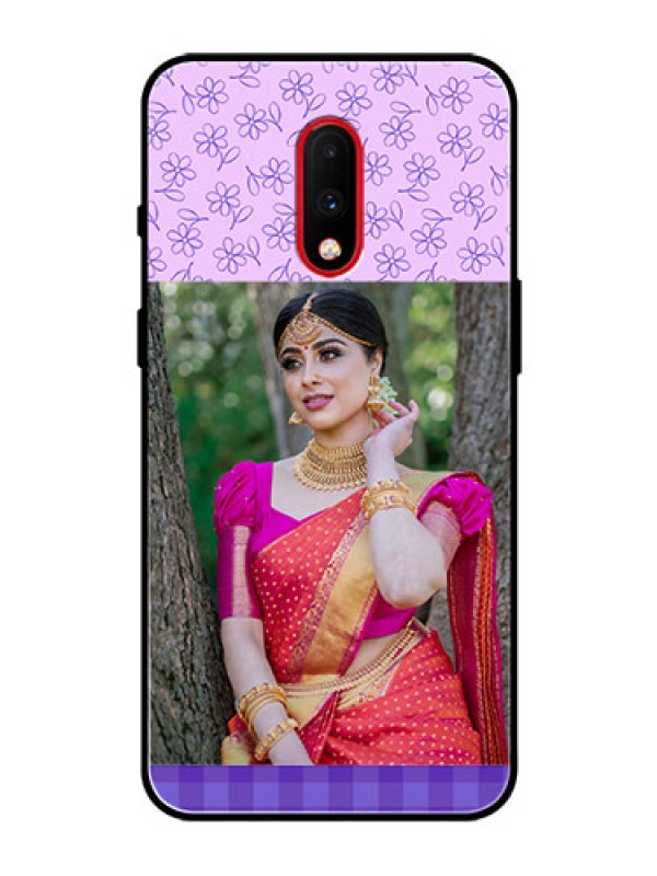 Custom OnePlus 7 Custom Glass Phone Case  - Purple Floral Design