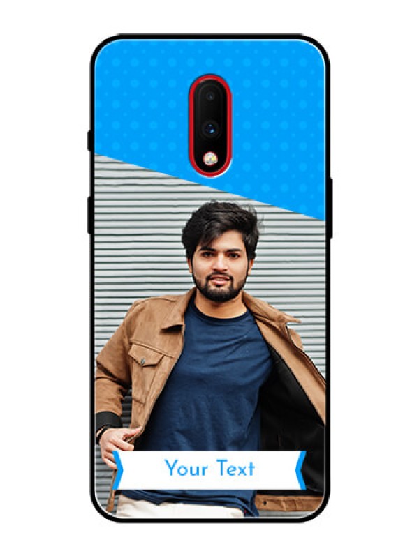 Custom OnePlus 7 Photo Printing on Glass Case  - Simple Blue Color Design