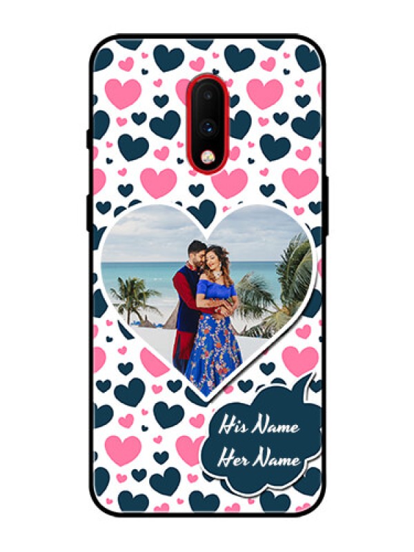 Custom OnePlus 7 Custom Glass Phone Case  - Pink & Blue Heart Design