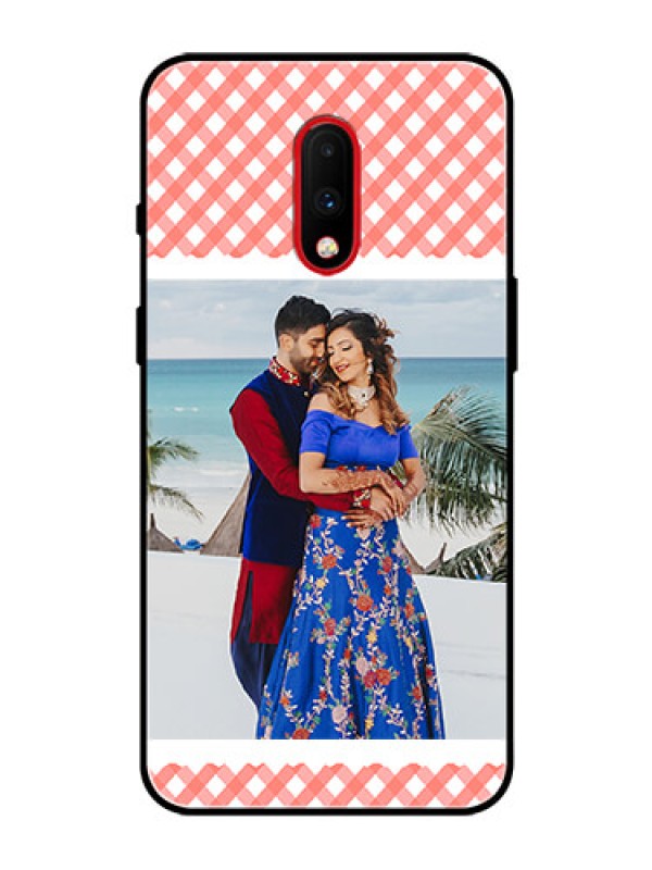 Custom OnePlus 7 Personalized Glass Phone Case  - Pink Pattern Design