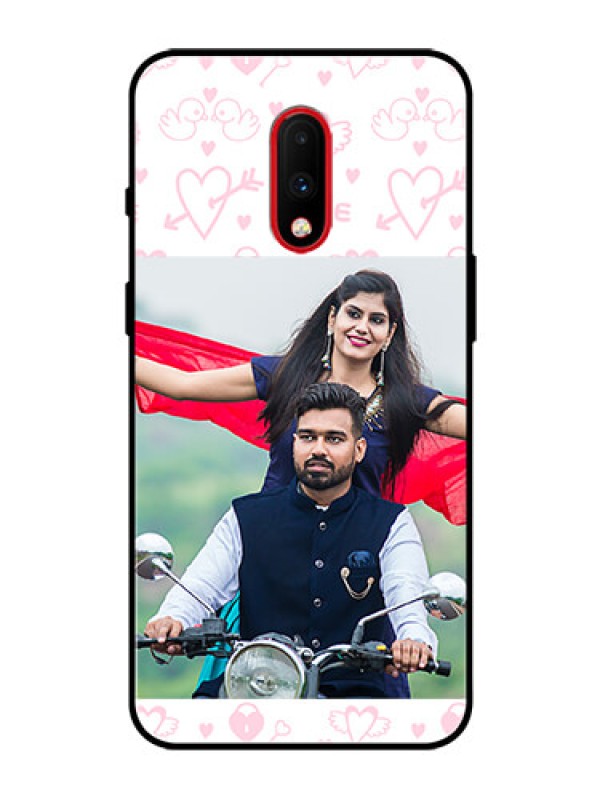 Custom OnePlus 7 Custom Glass Mobile Case  - Pink Flying Heart Design