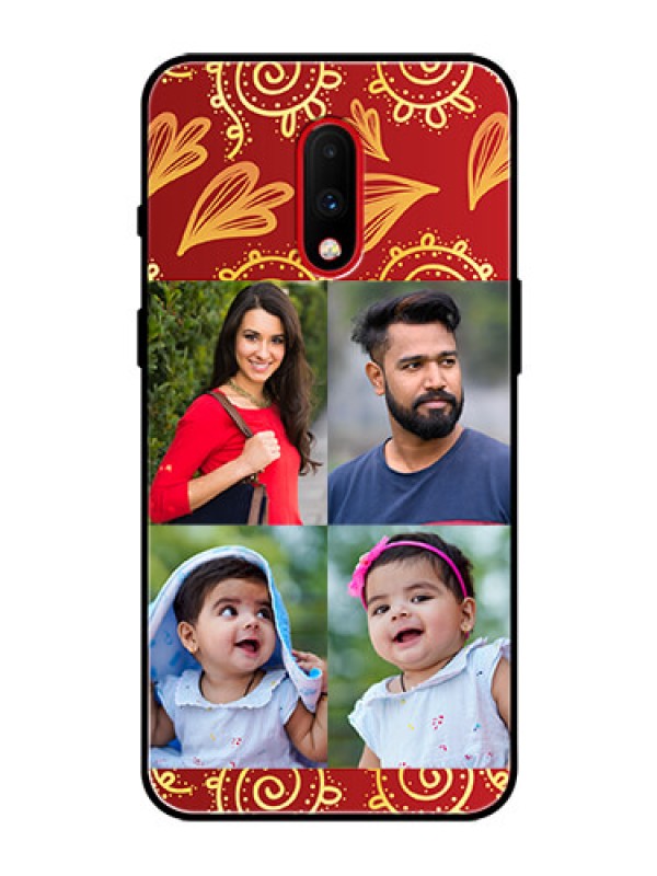 Custom OnePlus 7 Photo Printing on Glass Case  - 4 Image Traditional Design