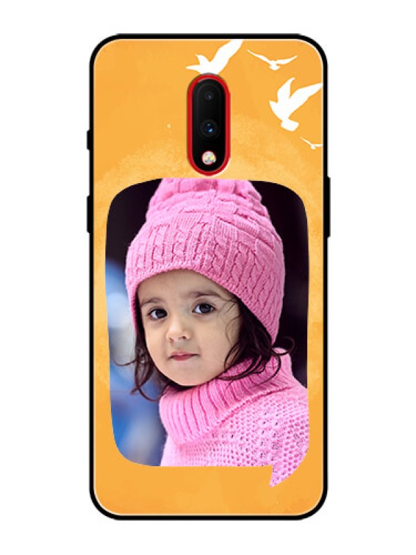 Custom OnePlus 7 Personalized Glass Phone Case  - Water Color Design with Bird Icons