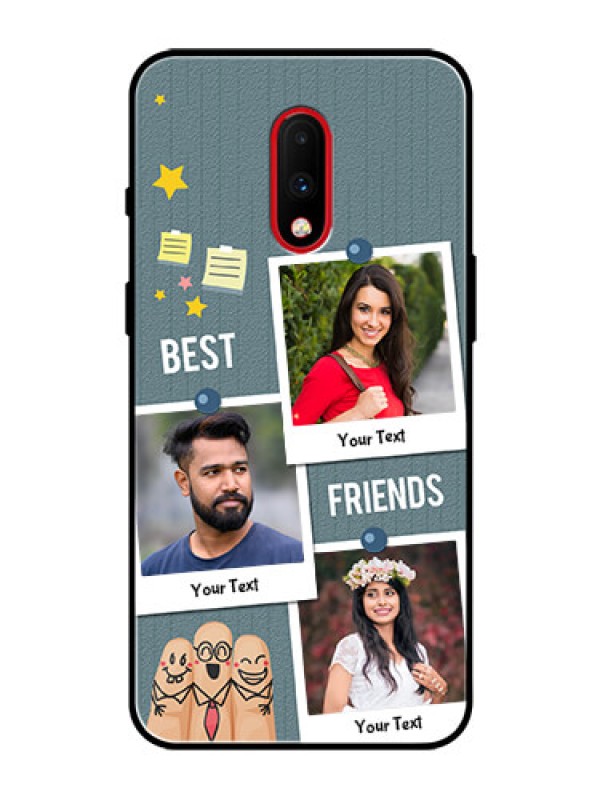 Custom OnePlus 7 Personalized Glass Phone Case  - Sticky Frames and Friendship Design