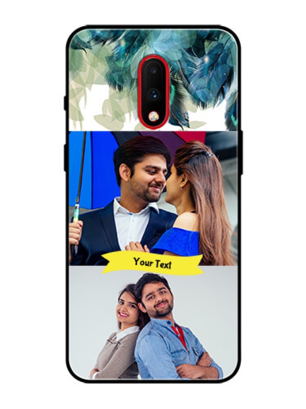 Custom OnePlus 7 Personalized Glass Phone Case  - Image with Boho Peacock Feather Design