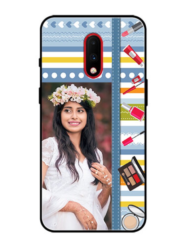 Custom OnePlus 7 Personalized Glass Phone Case  - Makeup Icons Design