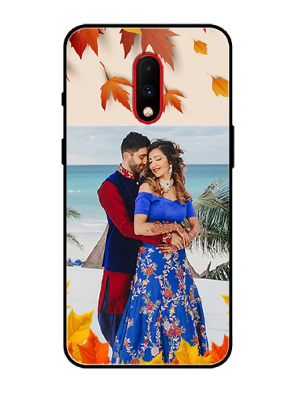 Custom OnePlus 7 Photo Printing on Glass Case  - Autumn Maple Leaves Design
