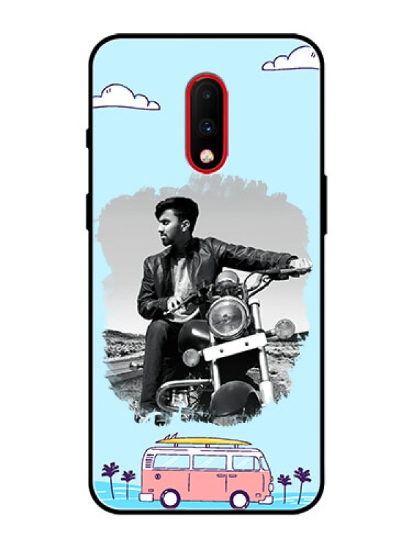 Custom OnePlus 7 Photo Printing on Glass Case  - Travel & Adventure Design