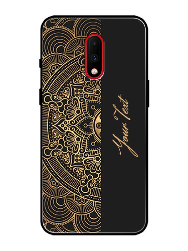Custom OnePlus 7 Photo Printing on Glass Case - Mandala art with custom text Design