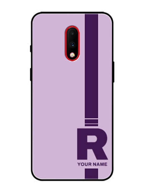 Custom OnePlus 7 Photo Printing on Glass Case - Simple dual tone stripe with name Design