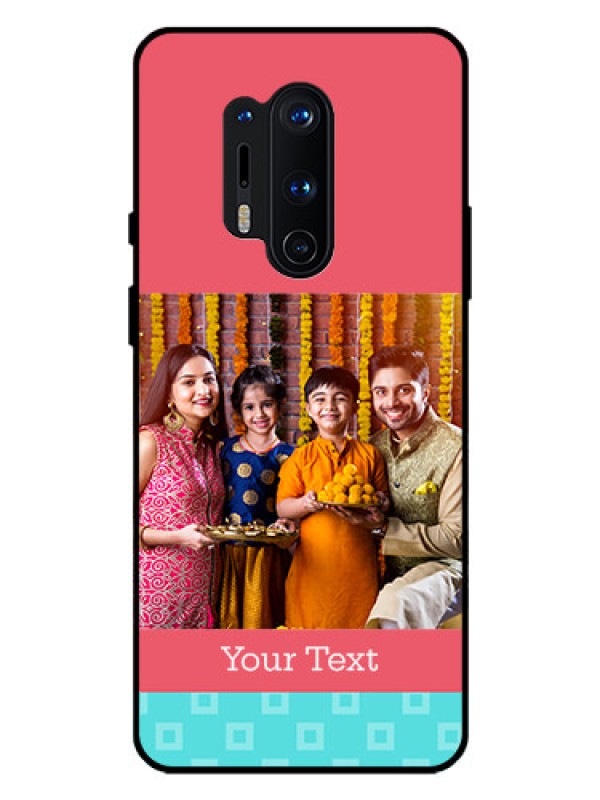 Custom Oneplus 8 Pro Personalized Glass Phone Case  - Peach & Blue Color Design