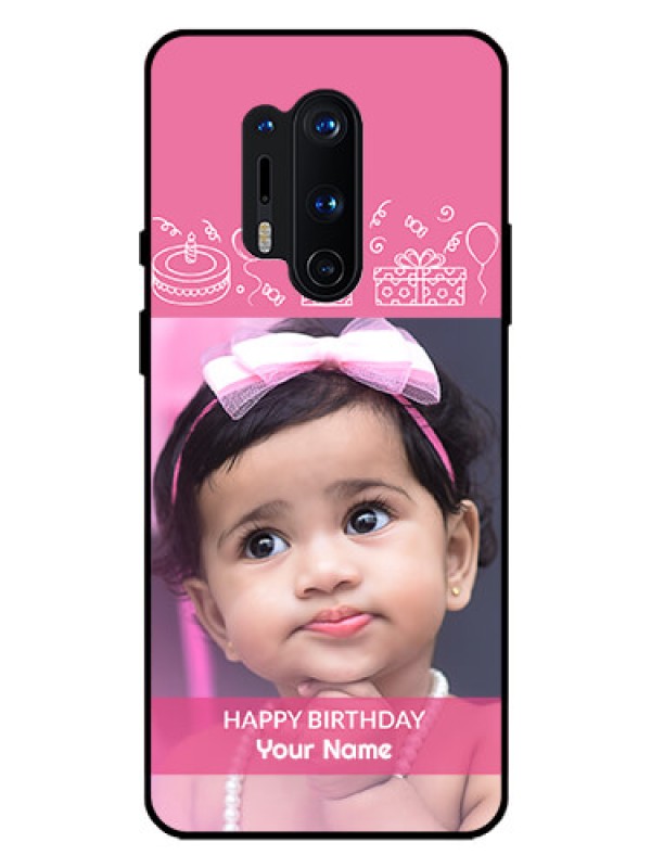 Custom Oneplus 8 Pro Photo Printing on Glass Case  - with Birthday Line Art Design