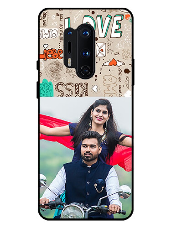 Custom Oneplus 8 Pro Custom Glass Phone Case  - Love Doodle Pattern 