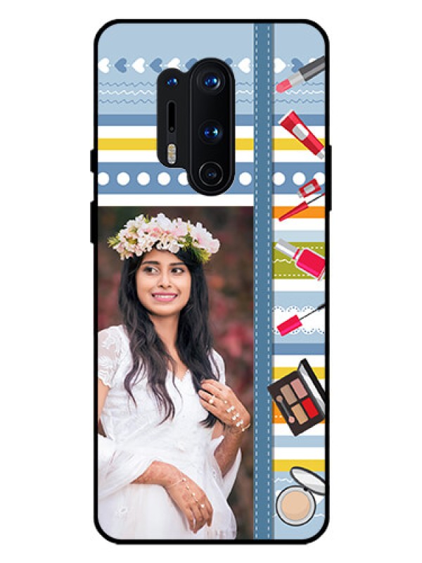 Custom Oneplus 8 Pro Personalized Glass Phone Case  - Makeup Icons Design