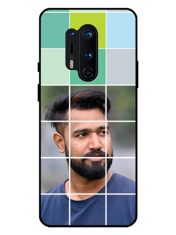 Custom Oneplus 8 Pro Photo Printing on Glass Case  - with white box pattern 