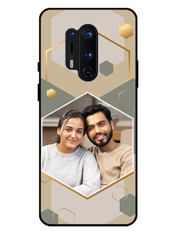 Custom OnePlus 8 Pro Photo Printing on Glass Case - Stylish Hexagon Pattern Design