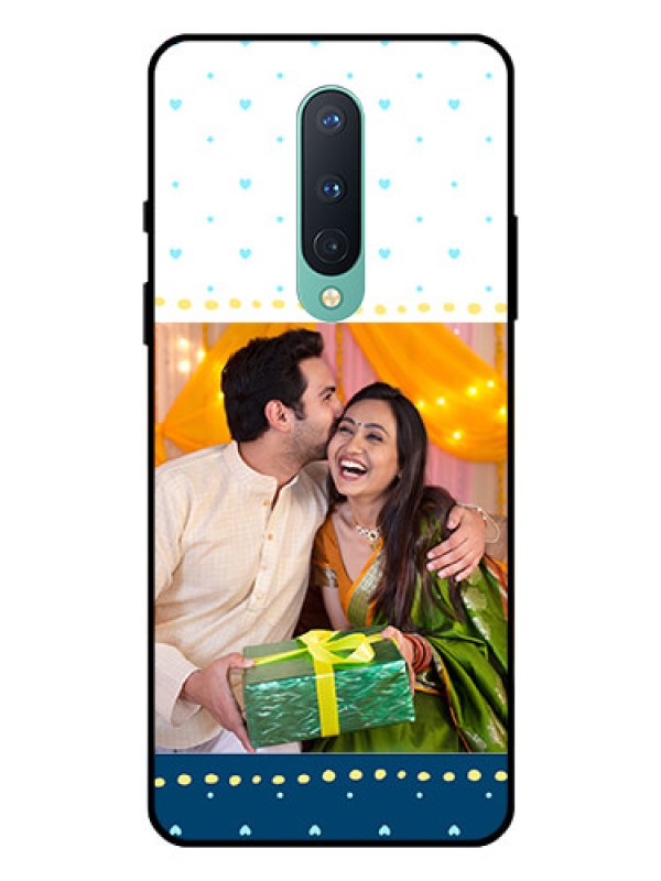 Custom OnePlus 8 Personalized Glass Phone Case  - White and Blue Abstract Design