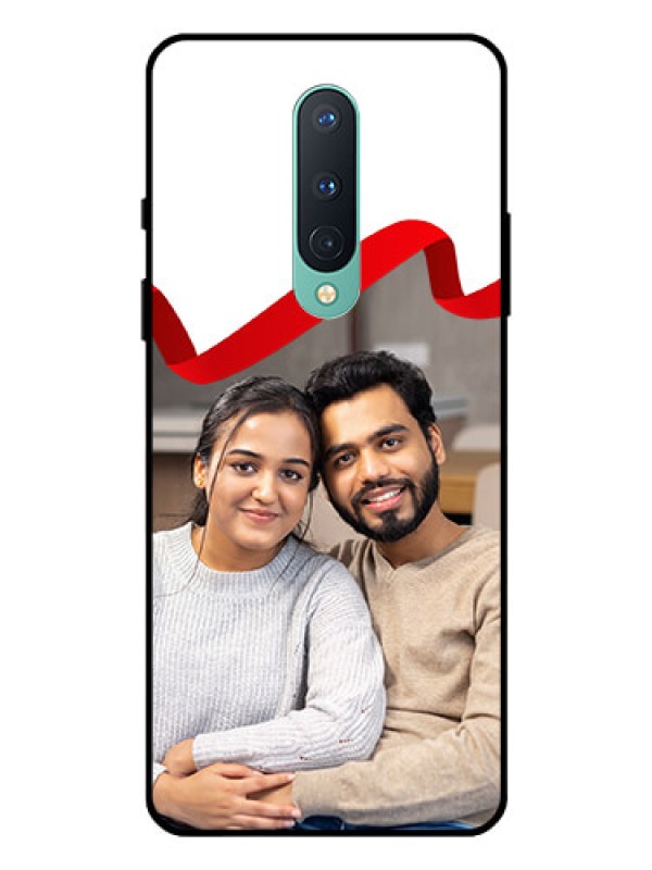 Custom OnePlus 8 Photo Printing on Glass Case  - Red Ribbon Frame Design