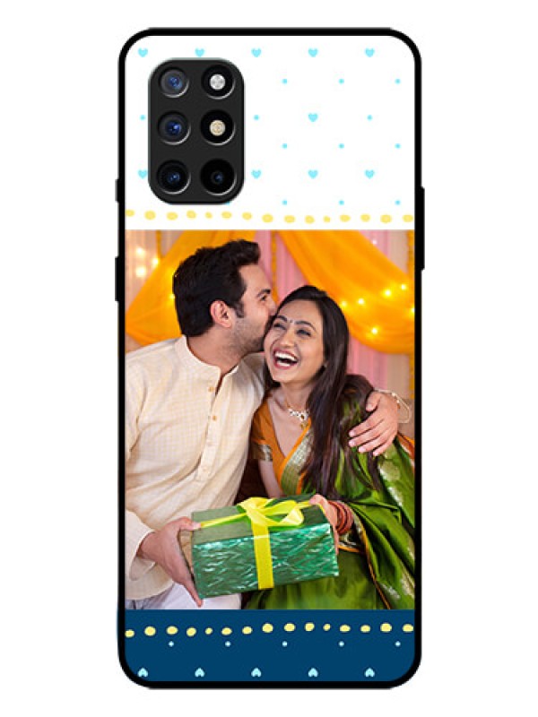 Custom Oneplus 8T Personalized Glass Phone Case  - White and Blue Abstract Design