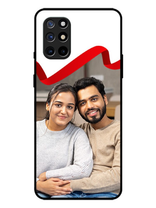 Custom Oneplus 8T Photo Printing on Glass Case  - Red Ribbon Frame Design